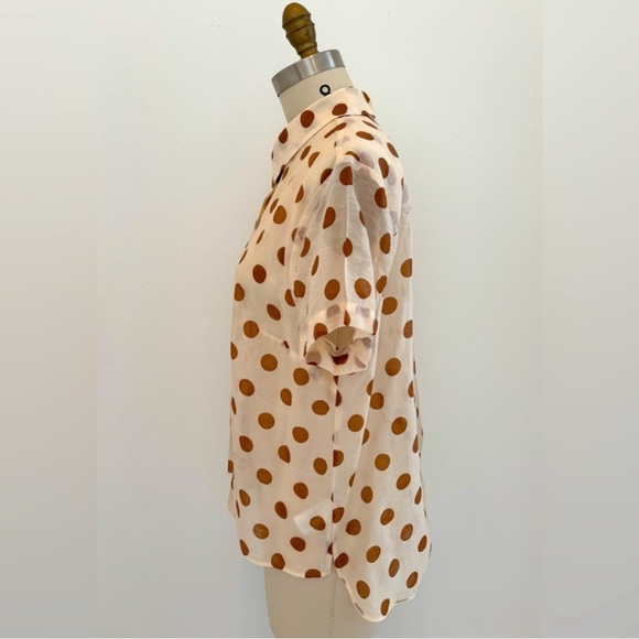 CAbi Classic Collared S/S Shirt Sheer Cream Rust Polka Dots Button Front M - Picture 3 of 8